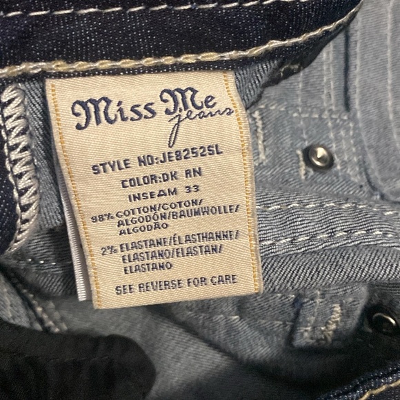 MISS ME SKINNY DARK WASH JEANS SADDLE STITCH POCKET RED,WHITE AND BLUE SZ 27 - Picture 10 of 14